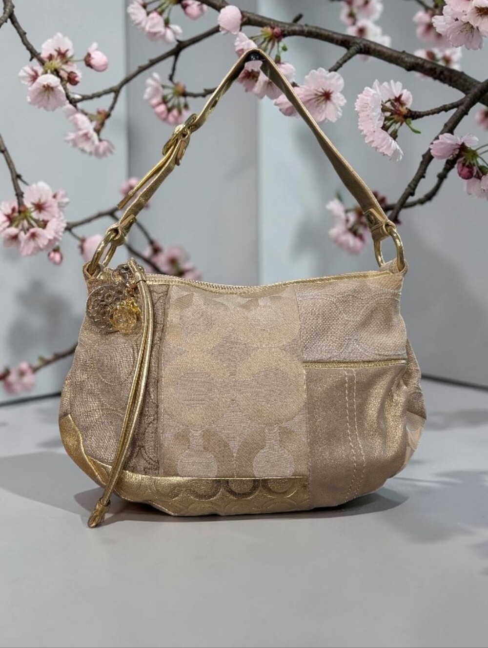 Vintage Coach Metallic Gold Patchwork Shoulder Bag